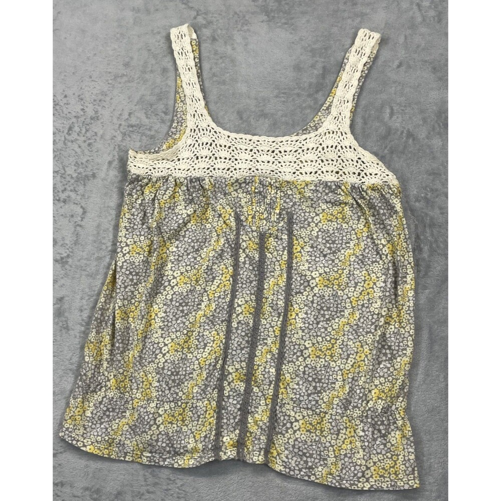 Decree Babydoll Top M Gray Yellow Floral Crochet Boho Cottagecore Y2K Festival